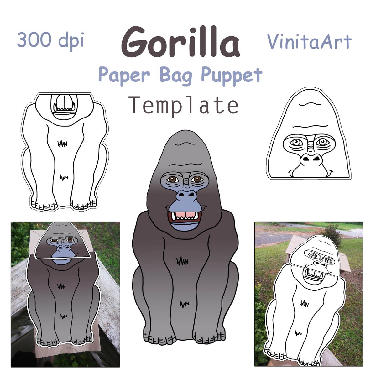 Gorilla Paper Craft Puppet Template